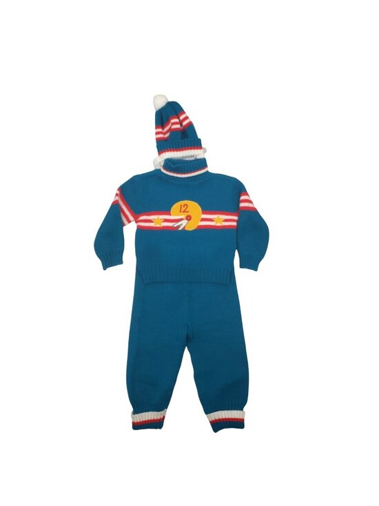 Vintage Other - Vintage Toddler Baby Teal Knit Football Knit Sweater Pants Beanie Hat 70s Retro